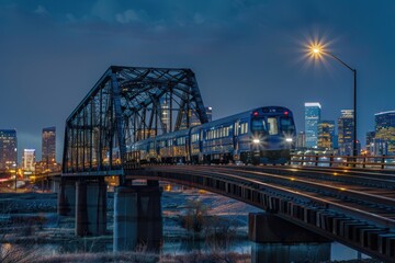 Obraz premium A train travels along a bridge spanning a river