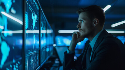 Businessman using AI technology for cybersecurity enhances threat detection and response capabilities