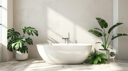 Fototapeta premium Interior of light bathroom with counters sink and mirror. 