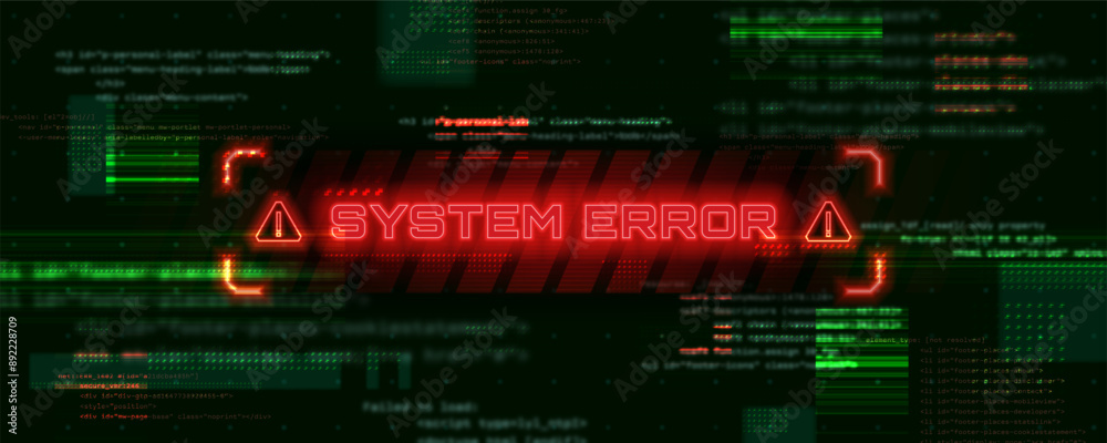 Poster system error. hacked system or cyber attack. warning on the screen. vector illustration.