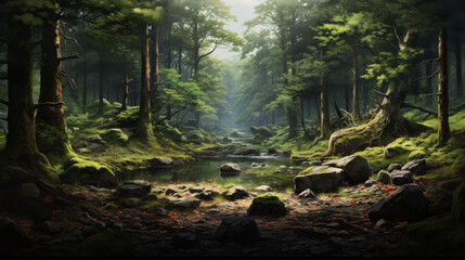 Fototapeta premium Detailed Realistic Forest View