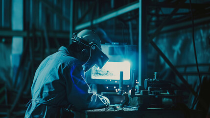 The engineer is monitoring the welding process for accuracy.