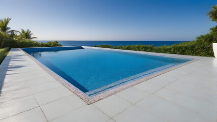 Fototapeta premium Swimming pool in hotel, pool design, ai generated