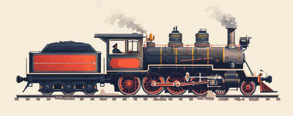 Nostalgic model train with locomotive Vector flat minimalistic isolated illustration