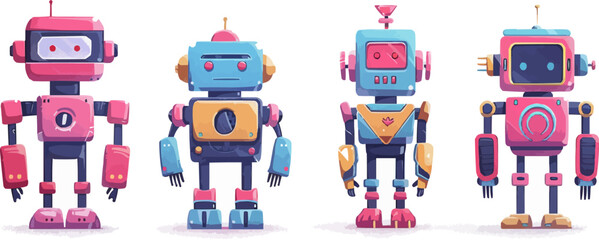 Fototapeta premium Toy cyborgs on a white background. Vector flat minimalistic isolated illustration.