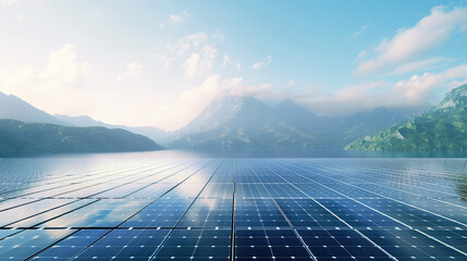 Solar Panel Plantation With Mountain View