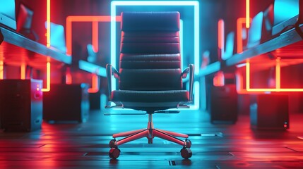 Searching for a new job opportunity. Office chair with blank search bar. Recruitment concept. 3D Render. 
