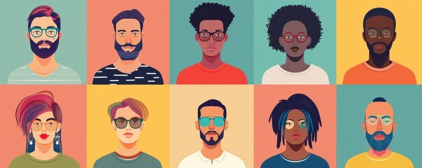 A colorful image of people with different hairstyles and facial features.