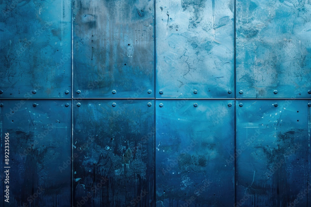 Poster A close-up shot of a blue metal wall with visible rivets and rivet patterns