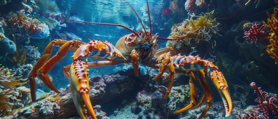 Majestic Giant Lobster and King Crab in Stunning Tropical Underwater Scene