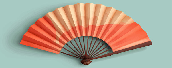 Traditional paper fan with bamboo handle Vector flat minimalistic isolated illustration