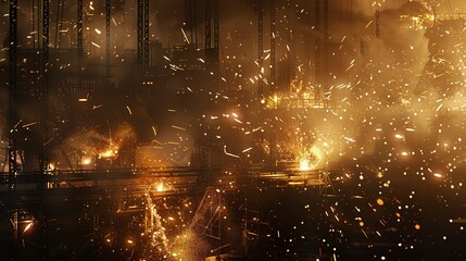 Industrial area with sparks flying and welding lights