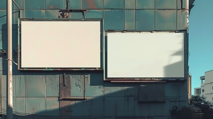 Conceptual mockup displaying two unmarked billboards on a building facade in an urban area, emphasizing the scope for advertising.