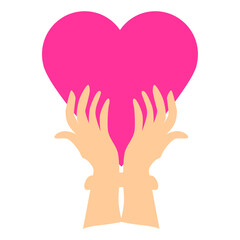 Two hands holding a big pink heart. Love concept. Vector illustration