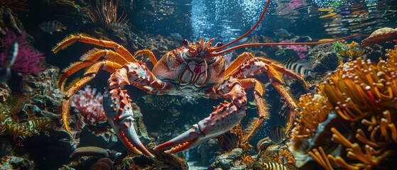 Majestic Giant Lobster and King Crab in Deep-Sea Vibrant Ecosystem - Detailed Underwater Capture