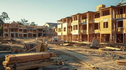 Fototapeta premium Community Expansion. Residential Construction in Progress 