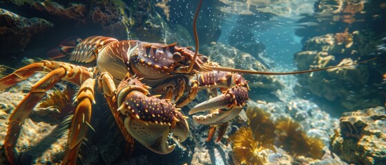 Majestic Underwater Encounter: Giant Lobster and King Crab by the Abyss in Stunning Detail