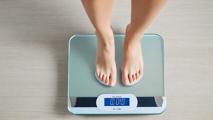 Feet on the scale, healthy habits concept background, body check, healthy life concept wallpaper, scale design, ai generated