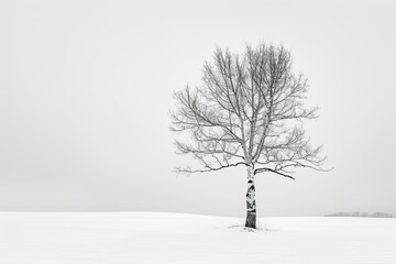Fototapeta premium A Lone Tree Stands Tall Against a Snowy Winter Sky