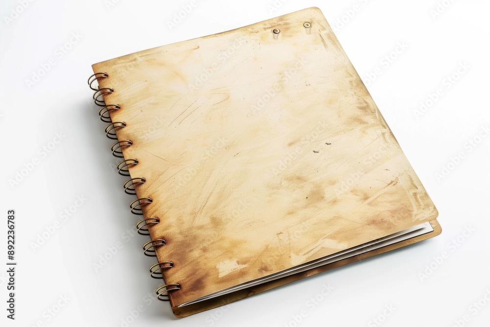 Poster a vintage book with a spiral binding on a white background