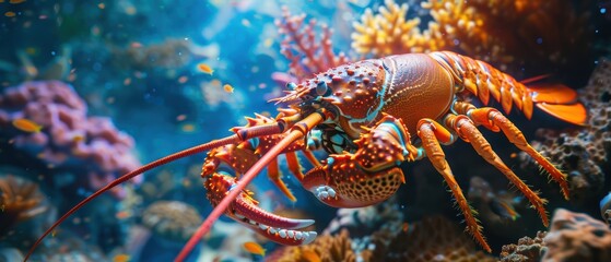 Majestic Giant Lobster and King Crab Amid Vibrant Marine Life Underwater in Stunning Detail
