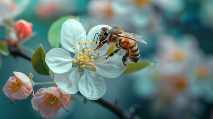 Working bees collecting nectar from flowers