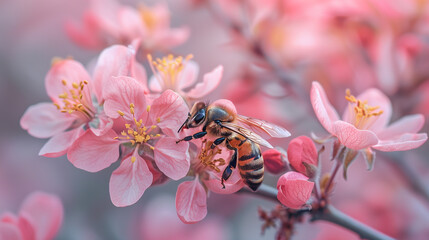 Working bees collecting nectar from flowers