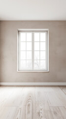 Fototapeta premium Large window in an empty luxury apartment room with no furniture and copy space. Residential interiors design composition mockup image. 28