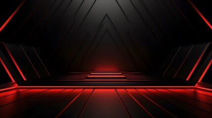 3d rendering of red and black abstract geometric background. Scene for advertising, technology, showcase, banner, game, sport, cosmetic, business, metaverse. Sci-Fi Illustration. Product display