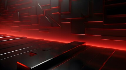 3d rendering of red and black abstract geometric background. Scene for advertising, technology, showcase, banner, game, sport, cosmetic, business, metaverse. Sci-Fi Illustration. Product display