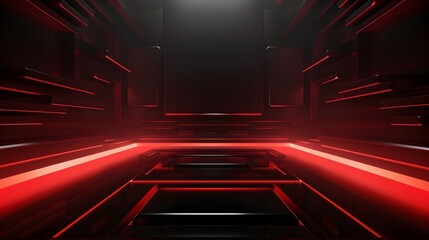 3d rendering of red and black abstract geometric background. Scene for advertising, technology, showcase, banner, game, sport, cosmetic, business, metaverse. Sci-Fi Illustration. Product display