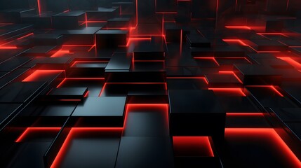 Fototapeta premium 3d rendering of red and black abstract geometric background. Scene for advertising, technology, showcase, banner, game, sport, cosmetic, business, metaverse. Sci-Fi Illustration. Product display
