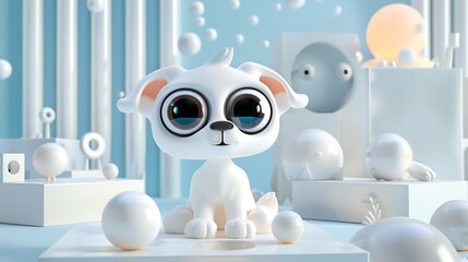 Obraz premium Cute 3D Cartoon Maltese Puppy with Oversized Round Eyes