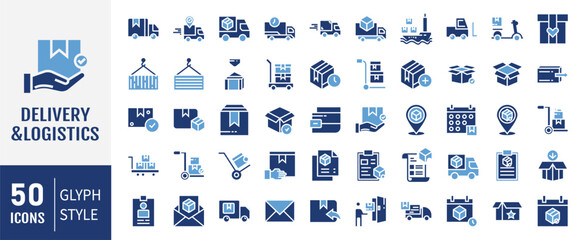 Set of 50 Package Shipping and Delivery glyph Icons.