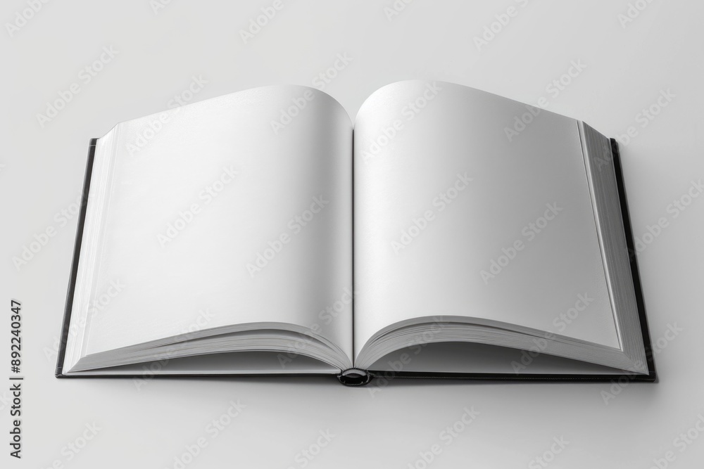 Poster an open book lying on a white surface, perfect for education or learning concepts