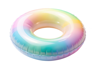 Pastel Rainbow Inflatable Pool Float. A colorful and fun float perfect for pool or beach activities. Isolated on transparent background, png.