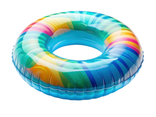 Multicolor Inflatable Pool Float. A vibrant and cheerful float perfect for pool or beach activities. Isolated on transparent background, png.