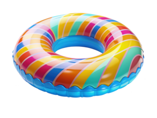 Multicolor Inflatable Pool Float. A vibrant and cheerful float perfect for pool or beach activities. Isolated on transparent background, png.