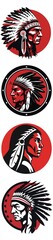 A set of three vector logos for an American Indian themed sports team, with red and black colors on a white background. Sport mascot concept. USA symbols concept.