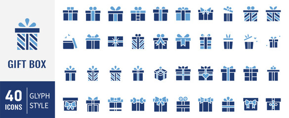 Gift box with ribbon icons. Solid icons vector collection.
