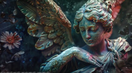 Fototapeta premium Close-up of a beautiful statue of an angel with delicate features and intricate details