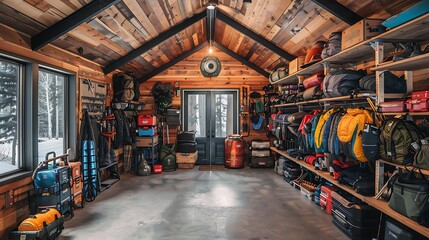 Outdoorsman's camping gear storage garage