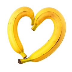 Isolated Banana Fruit Shaped Like a Heart on Transparent Background.