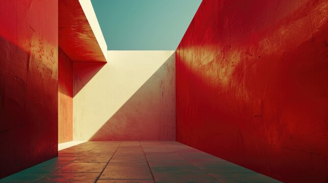 A cozy red room with a tiled floor, perfect for interior design or architectural concepts