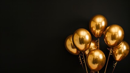 Golden Balloons on a Black Background