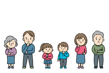 悩む三世代家族の全身イラスト素材
