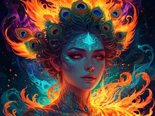 Naklejka premium Illustration - A Psychedelic Blaze of a Peacock-Feathered Sovereign