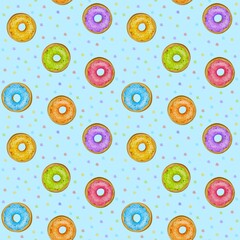 Colorful Donut and Cupcake Pattern: Cute Pink Bakery Icons - Seamless Sweet Dessert Background