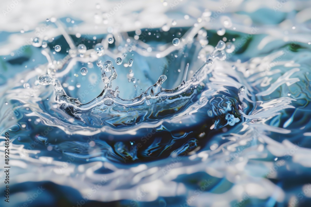 Poster close-up shot of a water splash on a surface, ideal for use in designs and illustrations related to 