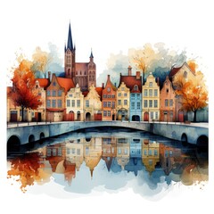 Obraz premium Simple and Clean Illustration of Historic Brugge Architecture